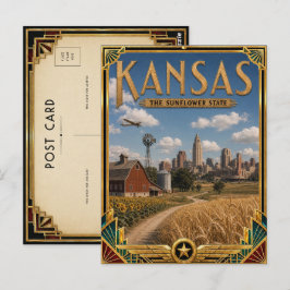 Cartão Postal Idade Dourada Art Déco Vintage do Kansas