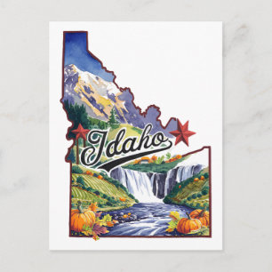 Cartão Postal Idaho EUA Estado Formato Aquarela Vintage
