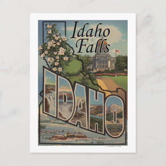 Cartão Postal Idaho Falls, Idaho - Grandes Cenas de Letra (Frente)