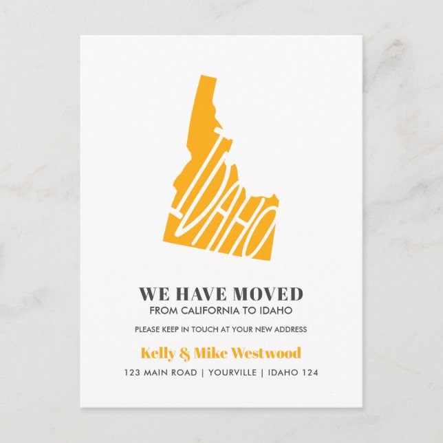 Cartão Postal IDAHO Movimentamos novo endereço Novo lar (Frente)