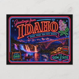 Cartão Postal Idaho Neon Estado Retro Vintage