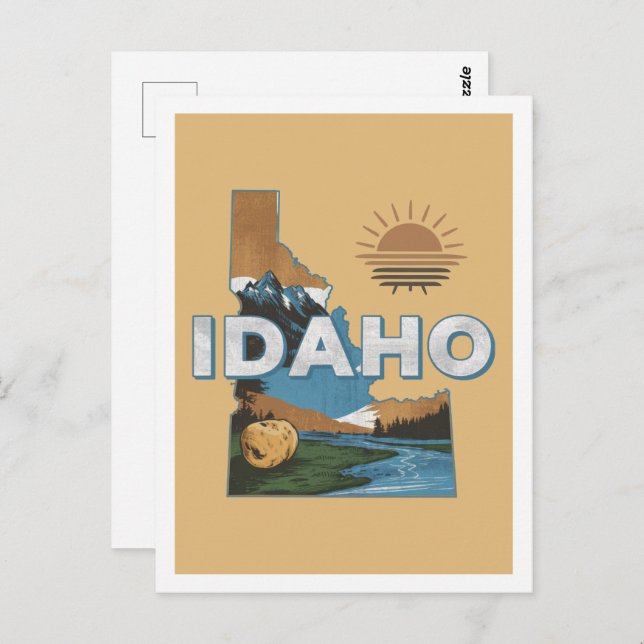Cartão Postal Idaho Retro Viagem Design Iconic Estados Unidos (Frente/Verso)