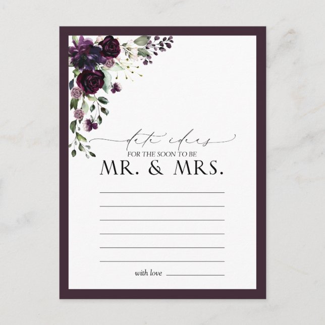 Cartão Postal Ideias de Data de Aquarela Floral Roxo de Ameixa E (Frente)