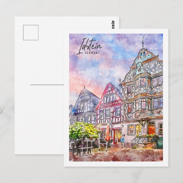 Cartão Postal Idstein Germany Viagem Place Watercolor (Frente/Verso)