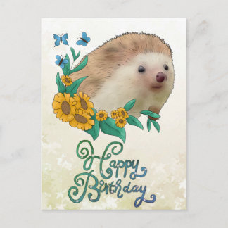 Cartão Postal Igel mit Blüten