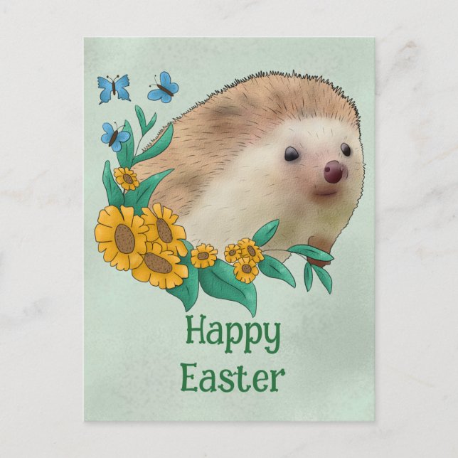 Cartão Postal Igel mit Blüten Postkarte (Frente)