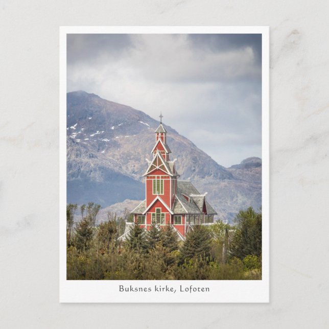 Cartão Postal Igreja Buksnes Lofoten Noruega (Frente)