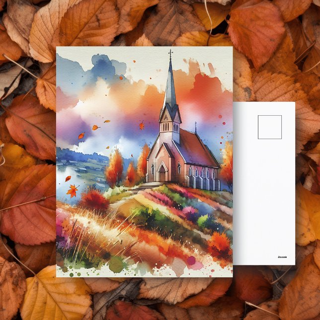 Cartão Postal Igreja de Aquarela no Dia da Queda | Abençoações d (Criador carregado)