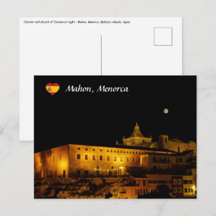 Cartão Postal Igreja de Carmen à noite - Mahon, Menorca, Espanh