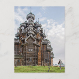Cartão Postal Igreja de madeira ornamentada, Rússia