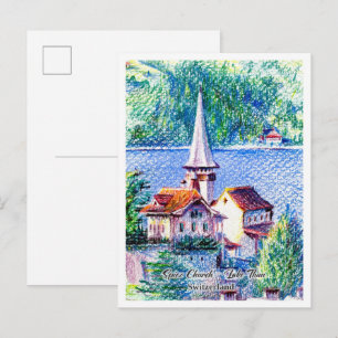 Cartão Postal igreja de Spiez no lago de Thun em Spiez Suíça