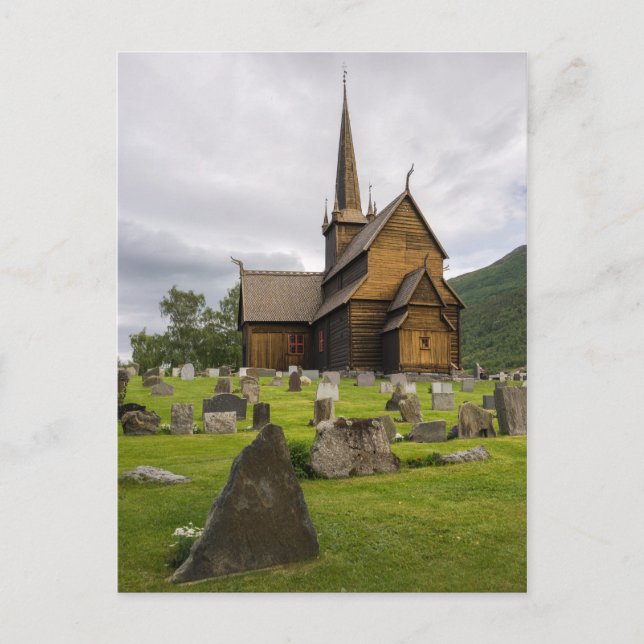 Cartão Postal Igreja de Stave com cemitério na Noruega (Frente)