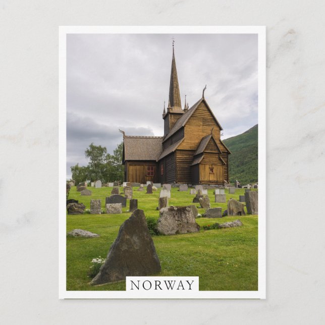 Cartão Postal Igreja de Stave com cemitério na Noruega (Frente)