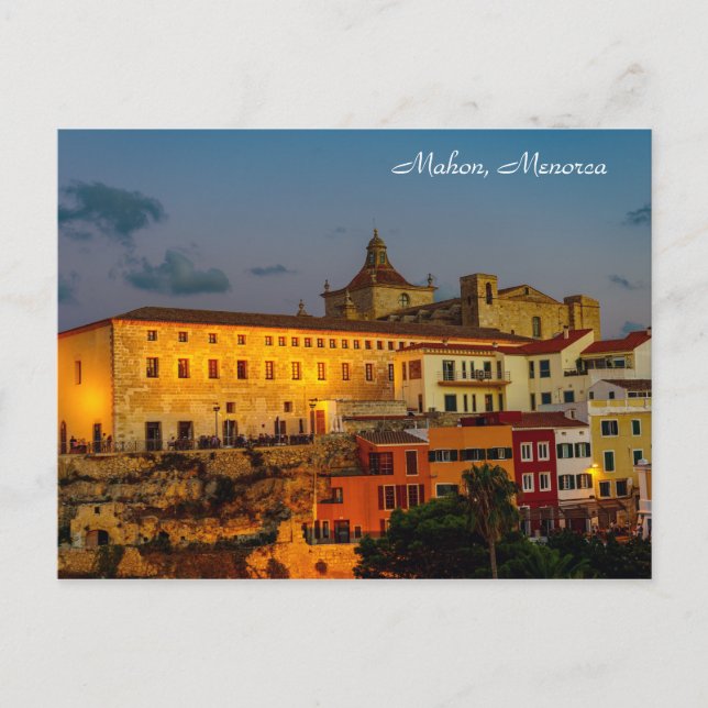 Cartão Postal Igreja do Carmo ao anoitecer - Mahon, Menorca (Frente)
