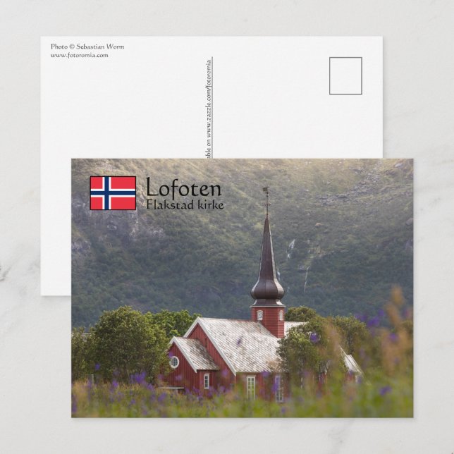 Cartão Postal Igreja do Lofoten Flakstad (Frente/Verso)