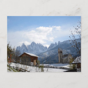 Cartão Postal Igreja dos Dolomitas no inverno
