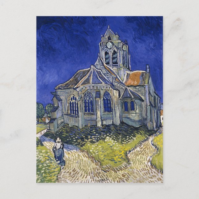Cartão Postal Igreja em Auvers por pintura de Van Gogh (Frente)