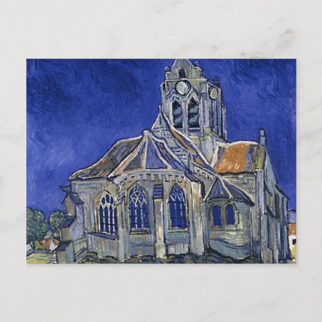 Cartão Postal Igreja em Auvers por pintura de Van Gogh (Frente)
