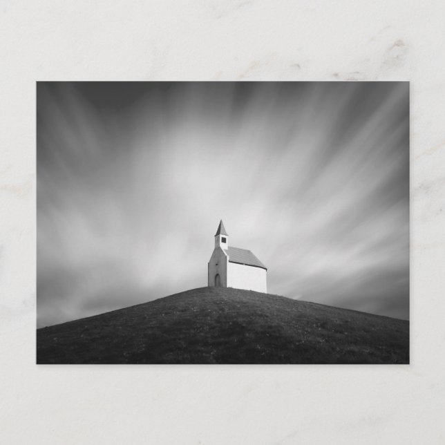 Cartão Postal Igreja em uma colina em preto e branco (Frente)