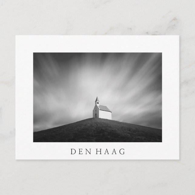 Cartão Postal Igreja em uma colina em preto e branco (Frente)