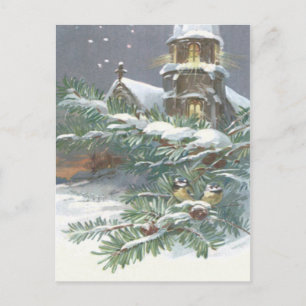 Cartão Postal Igreja Evergreen Songbird Cruz Cristã Neve