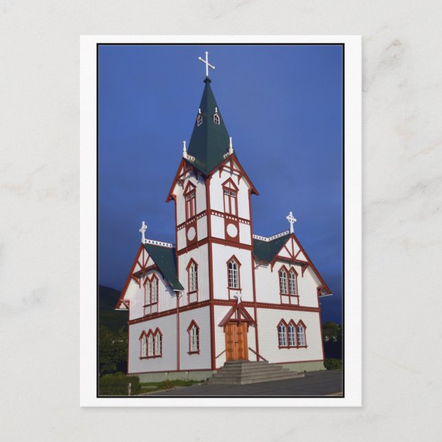 Cartão Postal Igreja Luterana Husavik, Islândia. (Frente)