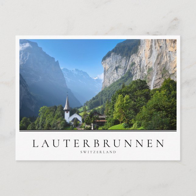 Cartão Postal Igreja no Vale de Lauterbrunnen, Suiça (Frente)