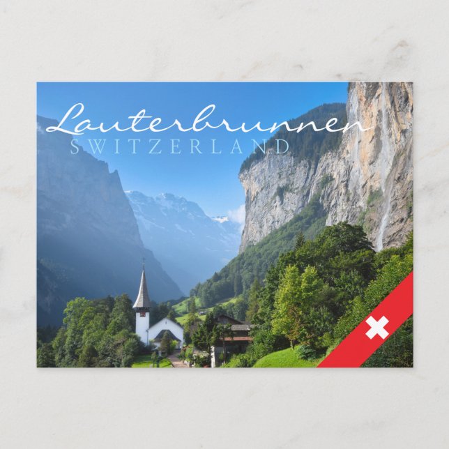 Cartão Postal Igreja no Vale de Lauterbrunnen, Suiça (Frente)