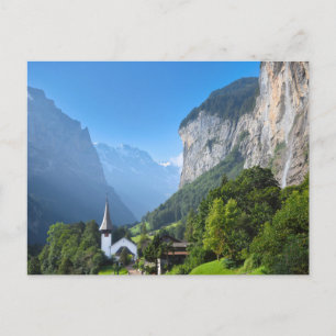 Cartão Postal Igreja no Vale de Lauterbrunnen, Suiça