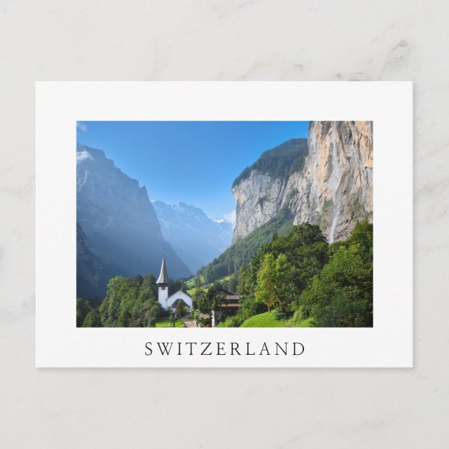 Cartão Postal Igreja no Vale de Lauterbrunnen, Suiça (Frente)