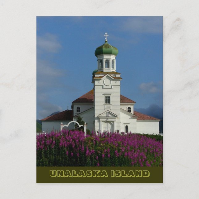 Cartão Postal Igreja Ortodoxa Russa no Verão com Fireweed (Frente)