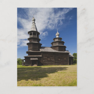 Cartão Postal Igreja Ortodoxa Russa tradicional de madeira