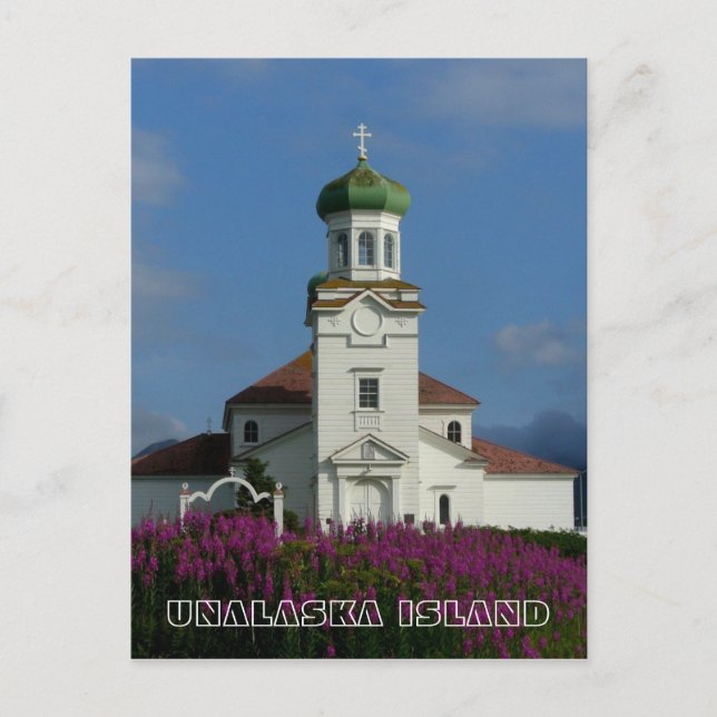 Cartão Postal Igreja Ortodoxa Russa~ Unalaska, AK (Frente)