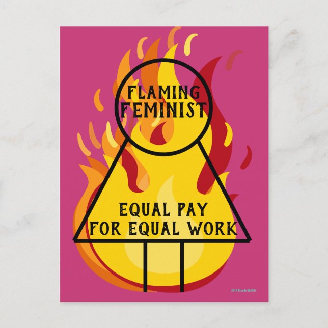 Cartão Postal Igualdade de Remuneração Feminista Flamejante 15 (Frente)