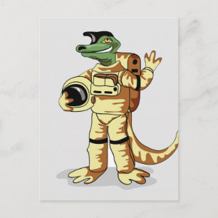 Cartão Postal Iguanodon Vestido Em Um Spacesuit Cosmonauta.
