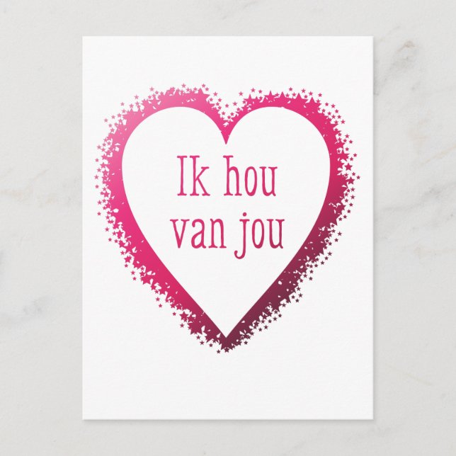 Cartão Postal Ik hou van jou, eu te amo em holandês a rosa (Frente)