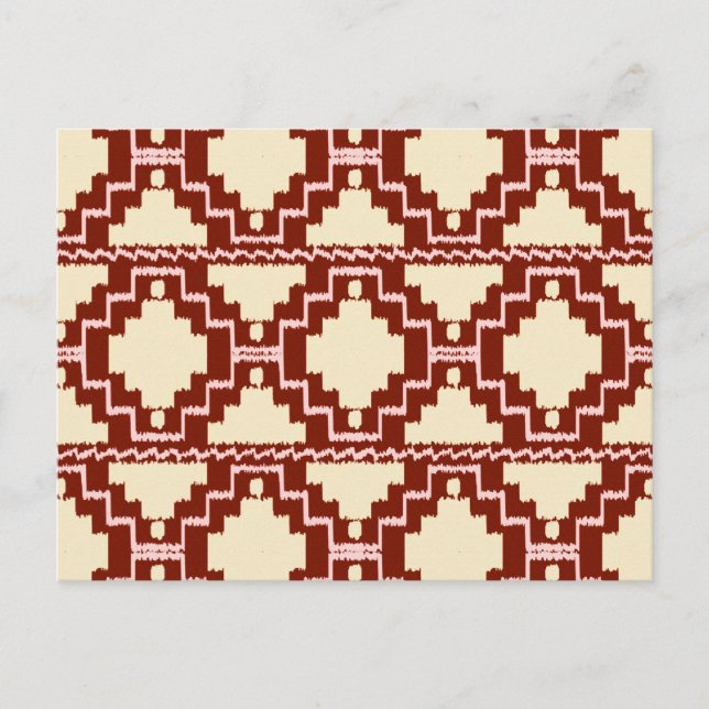 Cartão Postal Ikat Aztec Pattern - Beige, Borgonha e Rosa (Frente)