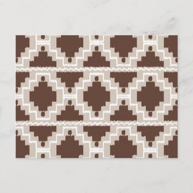 Cartão Postal Ikat Aztec Pattern - Chocolate Brown e Taupe (Frente)