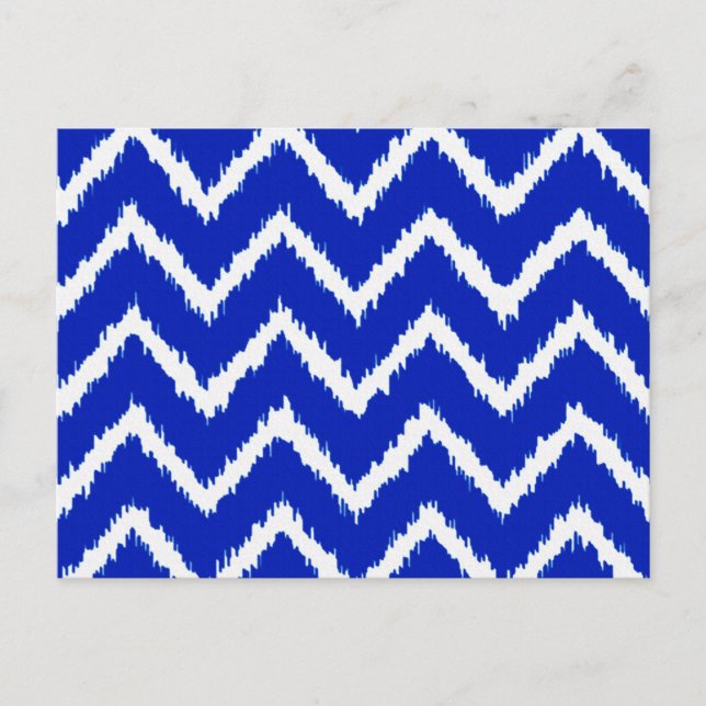 Cartão Postal Ikat Chevron - Azul cobalto e branco (Frente)