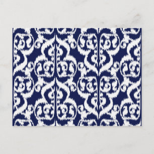 Cartão Postal Ikat Damasco Mourisco - índigo e branco