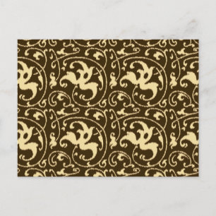 Cartão Postal Ikat Floral Damask - Chocolate Brown e Tan