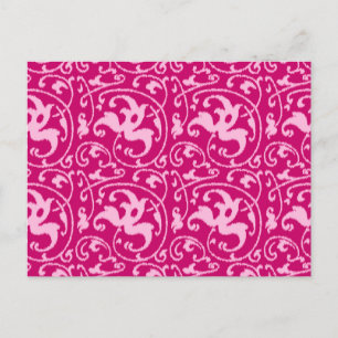 Cartão Postal Ikat Floral Damask - Fúcsia e Rosa Pálido