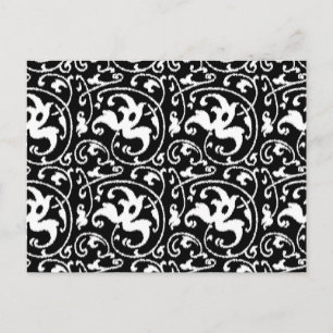 Cartão Postal Ikat Floral Damask - Preto e Branco