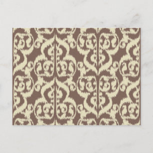 Cartão Postal Ikat Moorish Damask - bege e taupe