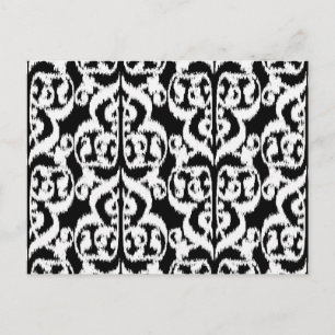 Cartão Postal Ikat Moorish Damask - branco e preto