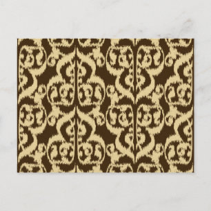 Cartão Postal Ikat Moorish Damask - chocolate marrom e bronzeado