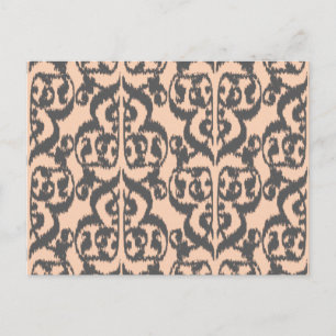 Cartão Postal Ikat Moorish Damask - cinza de pêssego e carvão