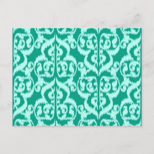 Cartão Postal Ikat Moorish Damask - pavão e aqua