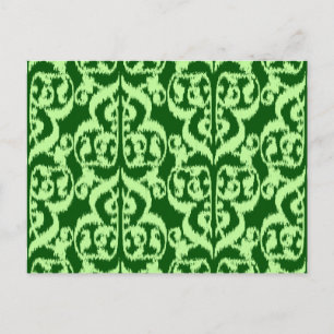 Cartão Postal Ikat Moorish Damask - pinheiro e horta verdes