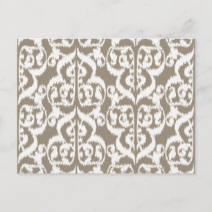Cartão Postal Ikat Moorish Damask - taupe tan e branco